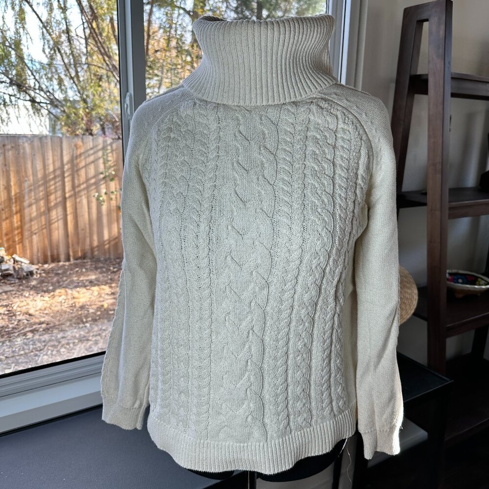 Tommy Bahama Cable Knit Turtleneck Sweater Cream Metallic Sparkle Size L